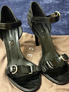 Celine black leather stiletto sandals, Size 9,